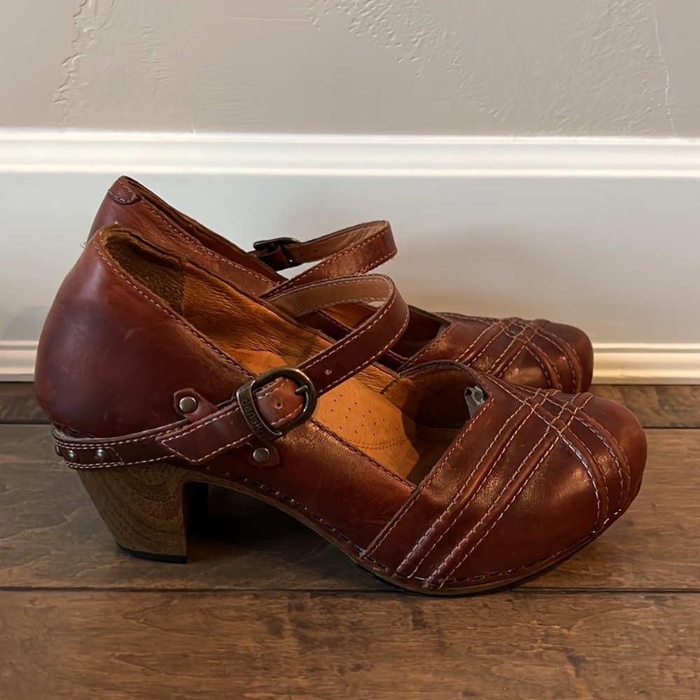 Dansko Brown Leather Mules with Strap
